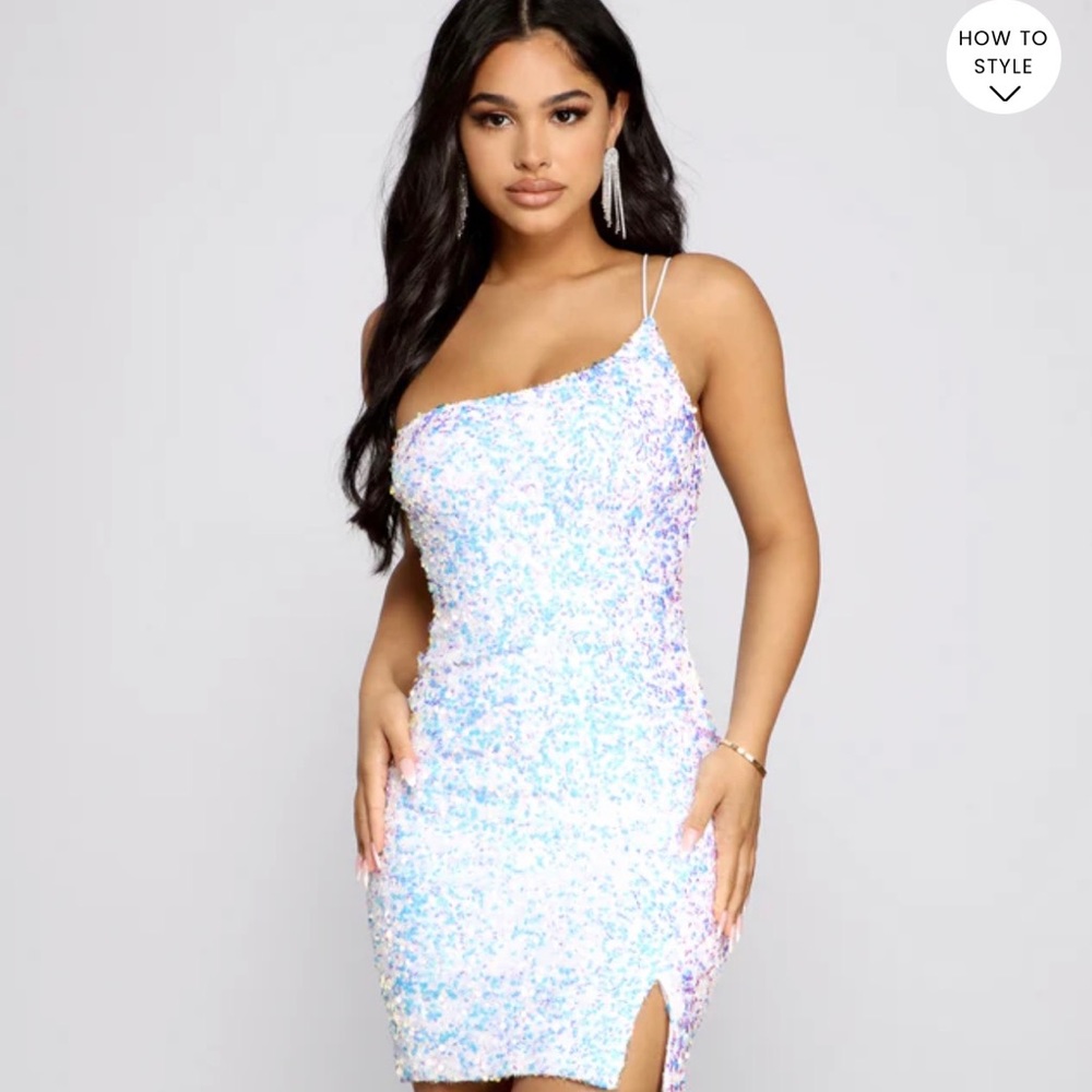 Windsor: Mini Sequin White One Shoulder Fress